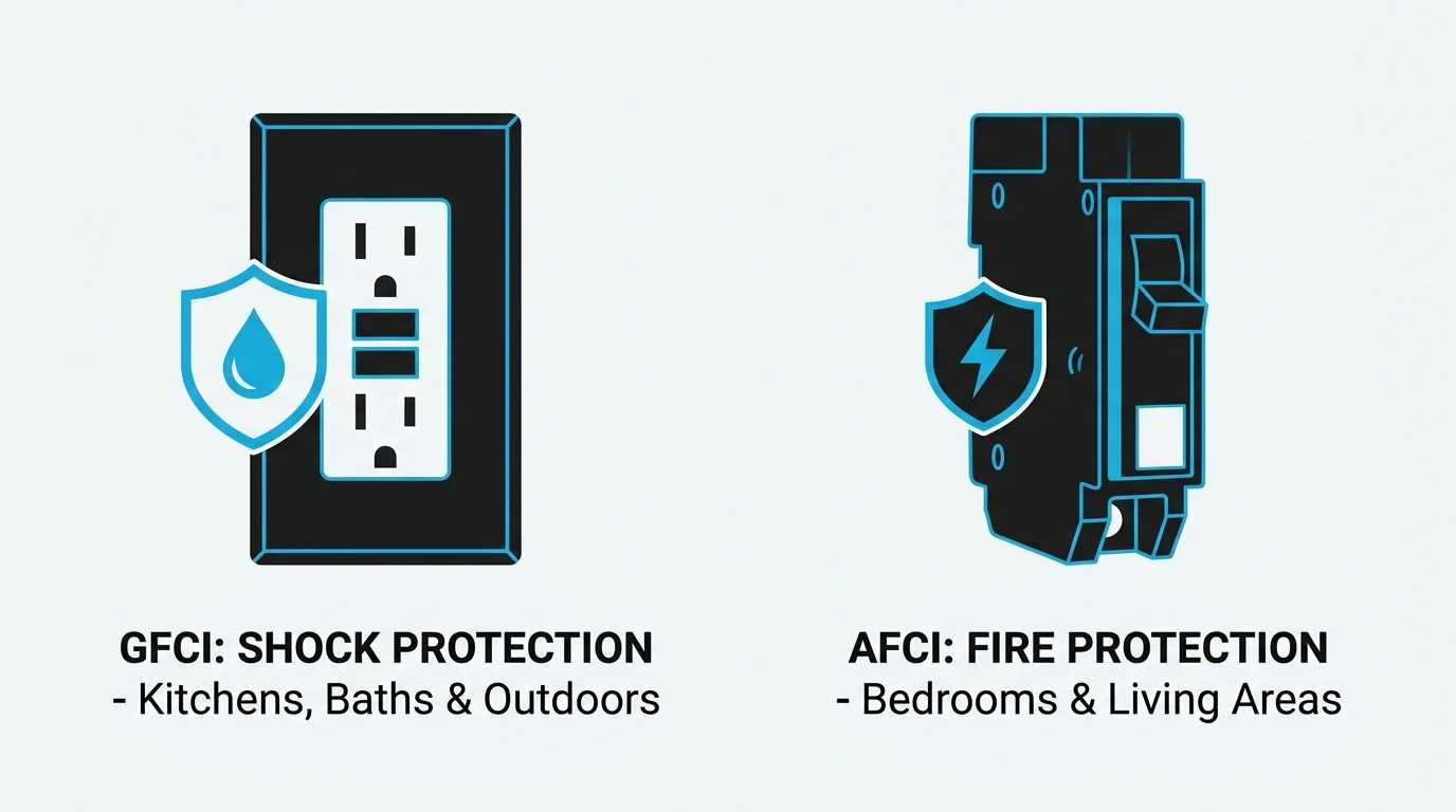 GFCI vs. AFCI Outlets comparison infographic