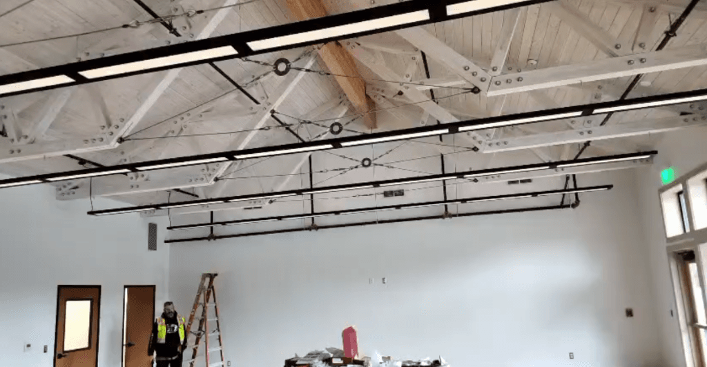 Training Hall Vaulted Timber Truss Architectural Lighting